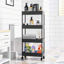 Estante Móvil con Ruedas y Diseño Rectangular – Disponible en 2, 3 y 4 Pisos, Solo Modelos de 3 y 4 Niveles con Ruedas Móviles Ideal para Espacios Reducidos - Estante Organizador Multifuncional Rectangular con Ruedas – Configuraciones de 2, 3 y 4 Pisos para Almacenamiento Inteligente - Negro - Ver 2