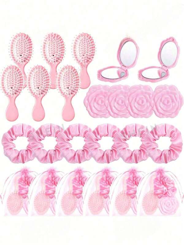 32/16/4pcs Bridal Shower Gift Set, Pink Hairbrush, Elastic Pink Hair Bun, Pink Makeup Mirror, Pink Organza Bag, Wedding Hair Accessories, Bridesmaids, Proposal, Birthday, Party Decorations, Bridal Shower Gifts, Guest Gifts, Bridesmaid Souvenir Gifts