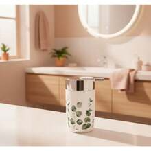 Juego de baño con estampado vegetal 5 piezas multifuncional organización duradero limpieza hogar baño familias - Verde menta 3 - Ver 4