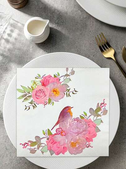 40pcs Spring & Summer Rose Floral ThemeDisposable Napkins,Perfect For Weddings, Graduations, Thanksgiving, Mother'S Day, Birthday Parties & Home Decor, Party Decorations | Elegant Tableware | Decorative Napkins