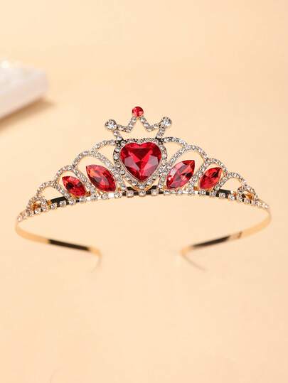 1pc European & American Bridal Heart Gemstone Crown, Crystal Luxury Bride Crown, Valentine's Day Heart Red Crown, Birthday Cake Decor Crown Headpiece, Wedding Items, Hair Accessories, Coronas, Tiara