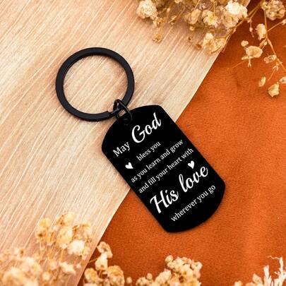 Chaveiro com a frase "Que Deus te abençoe" (1 unidade), ideal para presentear homens e mulheres. Perfeito para presentear com um chaveiro com a cruz de Cristo, uma lembrança inspiradora, perfeita para o Halloween ou Natal. Também é uma ótima opção para marido, filho, filha e irmão. Ideal para bolsas, carros, aulas, presentes para amigos e irmãs.