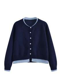 Autumn/Winter Loose Knit Cardigan Sweater Jacket For Women, New Slouchy Patchwork Pullover Outwear - Navy Blue - View 3