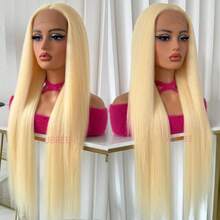 Aubree 63 Blonde Lace Front Wig Long Straight Hair Heat Resistant Fiber Blonde Synthetic Wigs Glueless Pre-Plucked  Frontal Lace Wigs For Black Women Daily & Cosplay Wear,21680683 - Màu xanh lá cây đậm - Xem 2