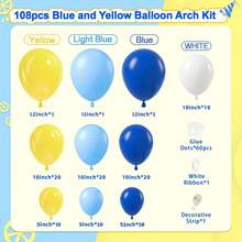 108pcs Blue & Yellow Balloon Arch Kit, DIY Cartoon Theme Blue, Light Blue, Yellow, White Latex Party Balloons For Cartoon Theme Birthday, Anniversary, Graduation, Baby Shower Party Decor - Multicolor - View 2