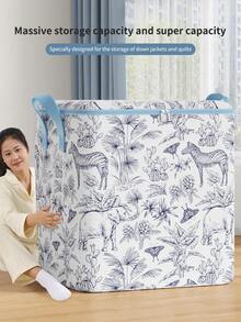 1 حقيبة تخزين قابلة للطي، بنمط الحيوانات والزهور، مزودة بسحاب ومقبض، حقيبة تخزين موسمية، حقيبة قابلة لإعادة الاستخدام، للتخزين البطانيات والقمصان والشورتات، بطانية صيفية مبردة