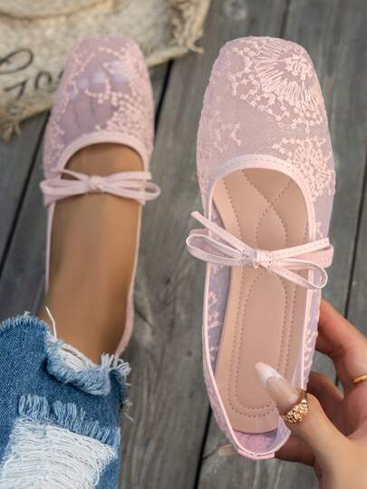 Bow Pointed Toe Women's Flat Shoes, Knitted Slippers, Plus Size Casual Ballet Flats, Comfortable Ballet Flats For Summer, Slip-On Loafers For Mothers, Versatile Women's Shoes In Bohemian Style (Yellow, Black, White, Beige, Light Blue, Leopard Print), Lace Flat Shoes, Casual Slip-On Shoes For Big Sizes, Breathable Walking Shoes, Women's Casual Flat Shoes, Slouchy Shoes, Hollow Bowknot Women's Flats, Elegant White Flat Shoes