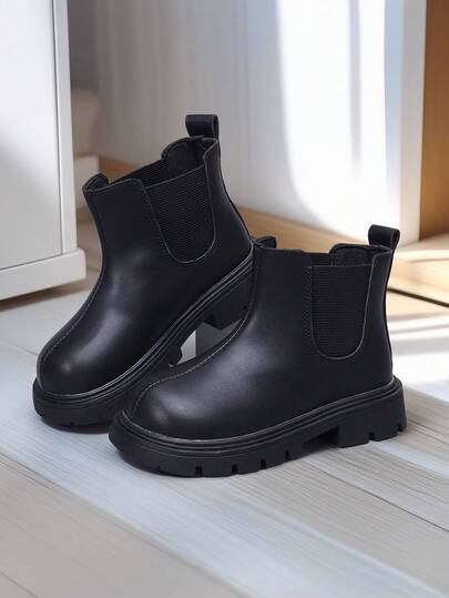 زوج من الأحذية الجديدة لموسم الخريف/الشتاء للبنات، بوت مريحة ناعمة مرنة للكاحل بنمط الانزلاق، بوت مدرسية كاجوال للأولاد والبنات