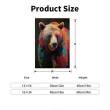 1PC Detailed Drawing Of A Bear On A Colorful Dark Background With A12X16inch And 16x24inch Framed , Classic Wooden Frame, Suitable For Living Room, Bedroom, Bathroom And Other Decorations, Perfect Gifts For Christmas, Halloween And Thanksgiving
