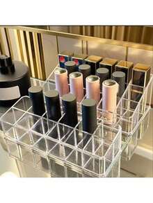 1个多隔层口红收纳盒 - 透明亚克力化妆品收纳盒，可收纳口红、眉笔和化妆刷 - 非常适合卧室梳妆台使用