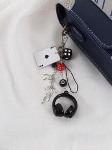 1 قطعة سماعات أذن مصغرة مخصصة ذات تصميم مبتكر على شكل نرد وبطاقات بوكر، تشمل على عقد وملاحظات ونجوم وإكسسوارات أخرى للمفاتيح، إكسسوارات سيارة للنساء، حبل معلق للهاتف المحمول وحقيبة، هدايا لصديق/معلم/عيد الميلاد