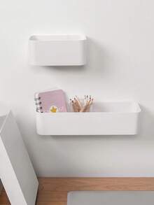 1 Wall Mounted Non Punched Storage Box, Made Of High-Quality ABS Material, No Punching, Non Marking Storage Box, Color (White), Suitable For Living Room, Bedroom, Bathroom, Study, University Dormitory, Autumn Home Decoration Room Decoration - White - View 2