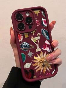 1pc Airbag Rhinestone Sunstone Pomegranate Full Coverage TPU Shockproof Phone Case Compatible With Apple 16, 15, 14, 13, 12, 11 Pro Max, And Series