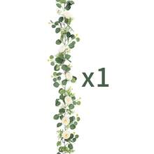 1/2 件，70 英寸/5.9 英尺人造桉树花环配白玫瑰，人造玫瑰绿叶藤蔓，适用于复活节、母亲节装饰、房间装饰、卧室装饰、婚礼派对装饰、桌旗装饰、帷幔装饰、浴室装饰、家居装饰（白色）