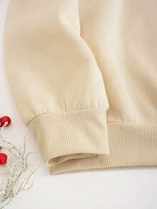 女士休闲长袖圆领毛衣，带圣诞树蝴蝶结印花百搭套头衫，秋季服装，冬季服装，圣诞服饰 - 卡其色 - 查看 5