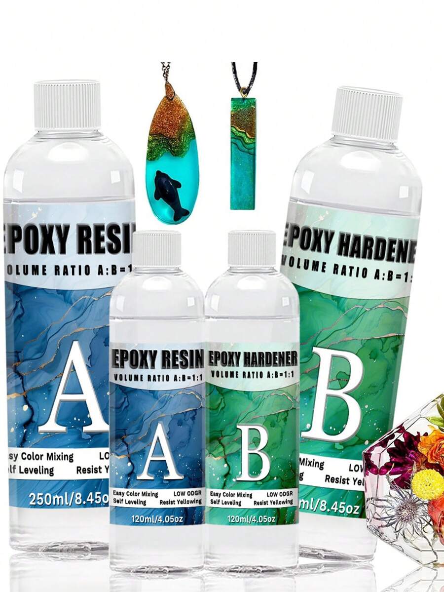 240ml-500ml Epoxy Resin Kit - Crystal Clear Epoxy Resin Kit & Hardener For DlY Art, MoldCasting, Wood, Jewelry Making, Coasters, TableTop, Countertop Coating - Food , Heat & UV Resistant - Epoxy Resin - View 1