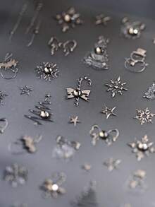 Hình dán móng tay họa tiết nơ bạc, pha lê, đá quý hình người tuyết, bông tuyết, cây thông Noel, ngôi sao, decal móng tay 5D trang nhã chủ đề mùa đông, phù hợp cho tiệc Giáng sinh, cho cả móng ngắn và dài. - Nhiều màu - Xem 4
