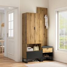 Sairedel Garderobenset mit Schuhbank, Flurgarderobe mit Sitzbank, Garderobe mit Hakenleiste, Schuhbank mit Schubladen, Garderobenset Komplett, Eingangsmöbel Set, Praxis Garderobe