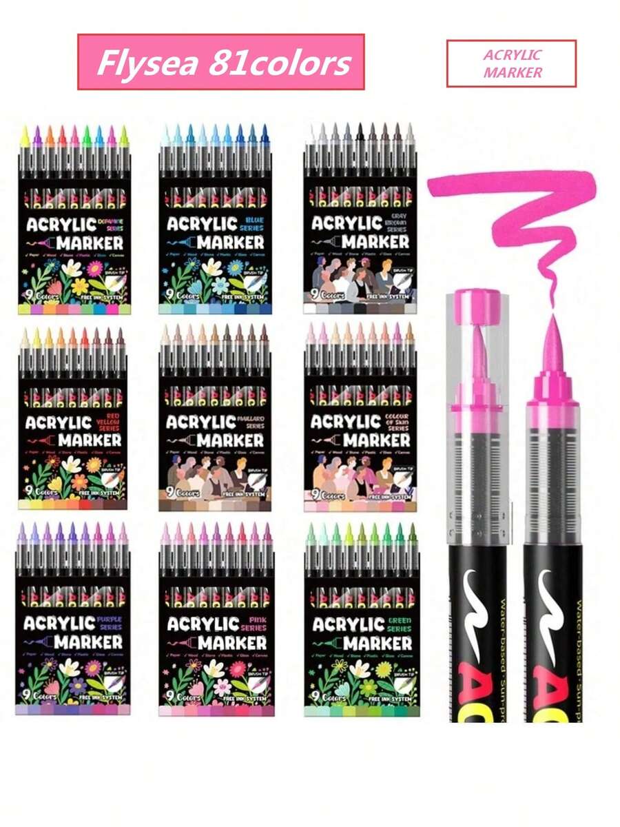 Sistema de tinta gratis Flysea de 9 colores/set, 81 colores en varios juegos de colores, nuevo lanzamiento de mejor calidad y mejor sensación de escritura, especialmente para pintores profesionales