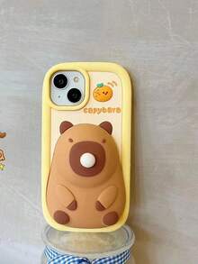 Cute Capybara Cartoon Silicone Phone With Bubble Toy, Stress Relief Protective Cover Compatible With 11 12 13 14 15 Pro - 棕色 - 查看 8