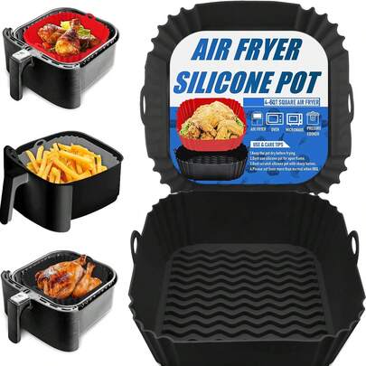 8-Inch Square Silicone Air Fryer Liner - Reusable Air Fryer Basket Insert - Air Fryer Accessories - Fits 4-7 Quart Air Fryers & Microwaves