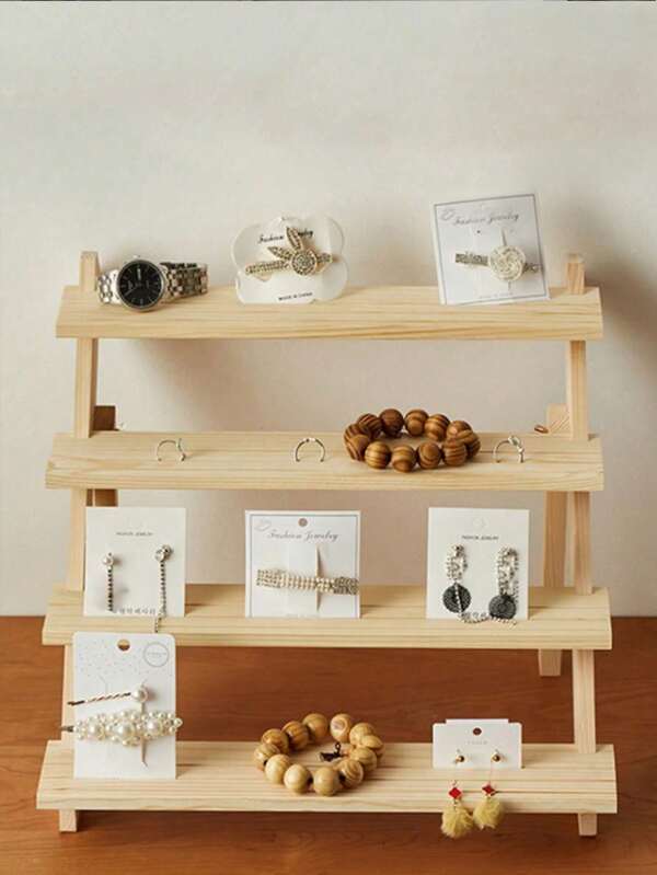 1 pieza Elevador de exhibición de madera, Soporte de 3/4/5 niveles para aretes y anillos, Soportes para cupcakes estilo granja, Soporte de exhibición de mesa para vendedores, Organizador/Vitrina para exhibiciones de mesa y uso doméstico, Elevadores rústicos de madera