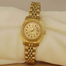 PROKING 1pc Women's Stainless Steel Gold-Tone Case & Band Business Fashion Red Crystal Quartz Watch, Elegant & Luxury, Suitable For Daily Decoration, Birthday Gift - Gold - View 6