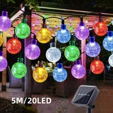 Solar-betriebene Outdoor-Lichterkette - 5 Meter 20 LED, 12 Meter 100 LED, 22 Meter 200 LED, Kristallkugel Lichterkette, mit 8 Beleuchtungsmodi, geeignet für Gärten, Camping, Weihnachtsdekoration, verschiedene Feste und Partydekorationen