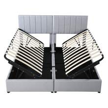 Upholstered Bed 180x200 Cm, Hydraulic Storage Bed, Skin-Friendly Linen Loft Bed, Multifunctional Double Bed, Grey - Gray + Upholstered - View 7