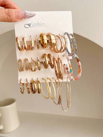 5-15 Pairs Vintage Y2K Geometric Acrylic Exaggerated Fashion Earring Set, Letter & Coin Design, Suitable For Women, Mother's Day, Valentine's Day, Christmas, New Year, Daily Wear