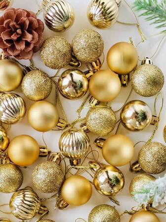 36 piezas/Set Adorno decorativo de bola de Navidad, disponible en cuatro colores: rojo, dorado, rosa y oro rosa. Artículos de decoración para el árbol de Navidad, accesorios para el árbol de Navidad, adecuados para la decoración navideña, regalos de Navidad, decoración del árbol de Navidad, artículos de decoración festiva, regalos festivos, colgante DIY