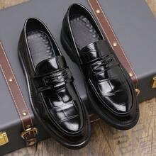Classic Crocodile Patterned Loafers, Business Casual Bean Shoes, Business Formal Shoes, Party, Wedding, Dance And Work Shoes - 黑色 - 查看 4