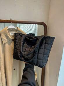 1pc Lightweight, Business Casual Ultra-Lightweight High-Capacity Quilted Tote Bag For Teen Girls Women College Students, Solid Color, Soft Underarm Shoulder Bag, Handbag For Daily Office Party, Casual Style Bag, School Supplies, School Tote Bag, Tote Bags For School, College Essentials