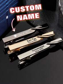 1pc Customized Name Tie Clip, Stainless Steel Personalized Letter Cufflinks, Wedding Lapel Pin, Men's Fashion Accessories, Men's Gift, Minimalist Style - Multicolor - View 3