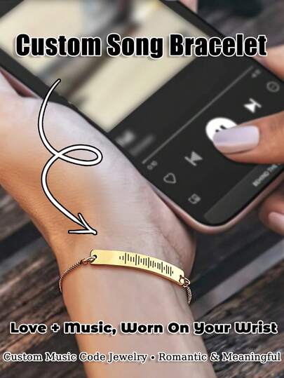 Customized Music Code Bracelet, Personalized Soundwave Bracelet, Customized Song Jewelry, Hollow Heart Music Bracelet, Music Code Wristband, Couple Gift Jewelry, Unique Song Memory Bracelet, Romantic Gift, Customized Playlist Bracelet, Fashionable Love Jewelry, Personalized Fashion Accessory, Personalized Song Jewelry Gift