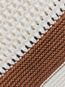 DEAR MOLLY Women's French Sexy Short Knit Sweater, Bell Sleeve Short Coffee Color-Block Fashion Square Neck Knit Sweater, Suitable For Autumn/Winter, Casual Daily Wear - Multicolor - View 6