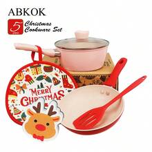 ABKOK Aluminum Nonstick Cookware Set - 3 Pieces Frying Pan & Saucepan With Heat-Resistant Silicone Tools (Up To 260°C, Induction Compatible), Family Dinner Supplies, Christmas Party Supplies