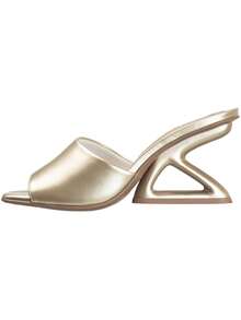 Women's Clog Sandal Mule Openwork Geometric Heel Comfortable Elegant GiGiL - 金色 - 查看 5