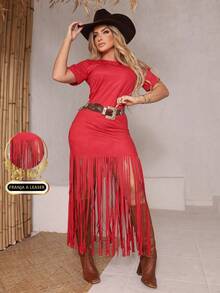 COUNTRY RODEO FRINGE DRESS P TO GG - 紅色 - 查看 1