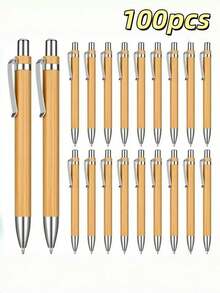 100/50/10 buc Pixuri retractabile din bambus, design cu ax din bambus, la modă, potrivite pentru birou, afaceri, școală și diverse activități, pixuri cadou cu buton, alegere ideală de cadou (cerneală neagră) Înapoi la școală
