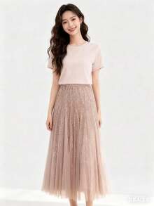 MIA MIA MODAS Tulle Skirt With Sequin Of The Best Quality Long Shiny Skirt - Marrón - Ver 2