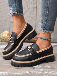 Mocassins à semelle épaisse style preppy pour femmes grandes tailles, convenant aux sports, à la tenue décontractée et à l'usage intérieur