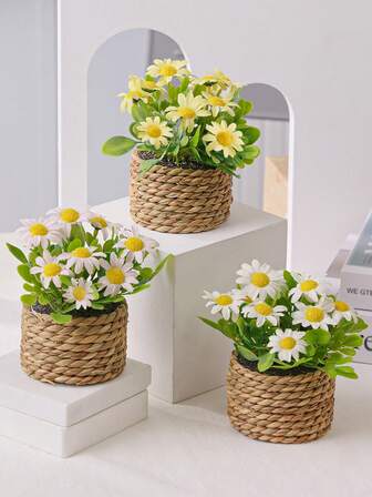 3pcs/Set Artificial Rattan Small Potted Plants, Seagrass Rope, Green, PE Material, Polyester Fiber Material, Desktop Decorations, Suitable For Valentine's Day Decorations, School Dormitory Office Decorations, Party Activities Holiday Birthday Party Decorations, Four Seasons Decorations, Green Decorations For Home Entrance Hotel Restaurant Living Room Bedroom Wedding Party Kitchen Garden Decorations