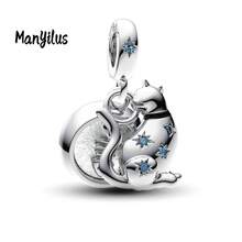 Manyilus 1 Stück 925 Sterling Silber Charm Schmuck - Funkelndes goldenes Pferd Anhänger, süßer Affe-Banane Perle, rosa emaillierte Katzen Perle, MOM Herz Diamant Perle, braune Pilz Perle, leuchtende Glühwürmchen-Pflanze Perle, Kleeblatt Würfel Smaragd Perle, Retro Rosenblatt Anhänger, Mond Katze Charms | Passend für Armbänder, Armreifen, Halsketten | Unisex perfektes Geschenk für Familie & Freunde - Geburtstage, Muttertag, Valentinstag, Abschluss, Freundschaftstag.