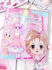 1 Book Of Girl Dress Up Sticker Set, Cute Princess Makeover Stickers, Children Girls Sticker Album, Expression Stickers, No-Cut Stickers, Cute Style Stickers, Cute Character Stickers, Girls Daily Outfit Styling Stickers