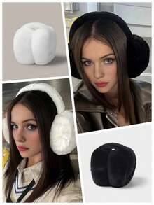 2/1 Pair Unisex Solid Color Earmuffs - Soft Plush Earmuffs, Snowy White Women Earmuffs, Foldable Earmuffs, Cute Women Ear Warmers, Adjustable Headband, Thermal Lined, Comfortable And Warm, Suitable For Winter Outdoor Activities, Parties, Photography, Outdoor Earmuffs. Autumn/Winter Accessory - Multicolor - View 6