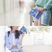 Lumbor37 Cartera para Pasaporte para Hombres y Mujeres con Hebilla, Funda para Pasaporte con Bloqueo RFID, Organizador de Documentos de Viaje (Rosado) - Ab-Van Gogh - Ver 2