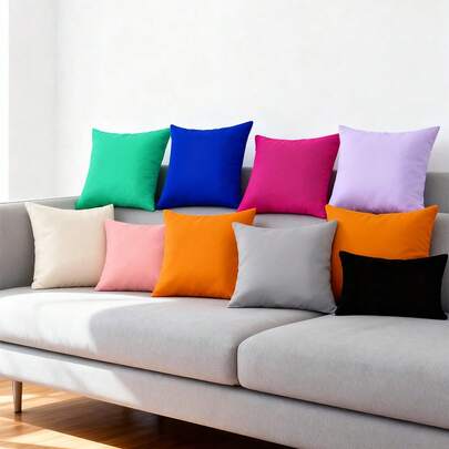 1PC 100% Polyester Fiber Pillowcase, Solid Color Series, Multi-Color, Machine Washable Cushion Cover Suitable For Decorating Sofas, Living Rooms, Rooms, Outdoor Terraces And Courtyards. Printed On One Side, Pillow Core Not Included (16in*16in, 18in*18in, 20in*20in,12in*20in)