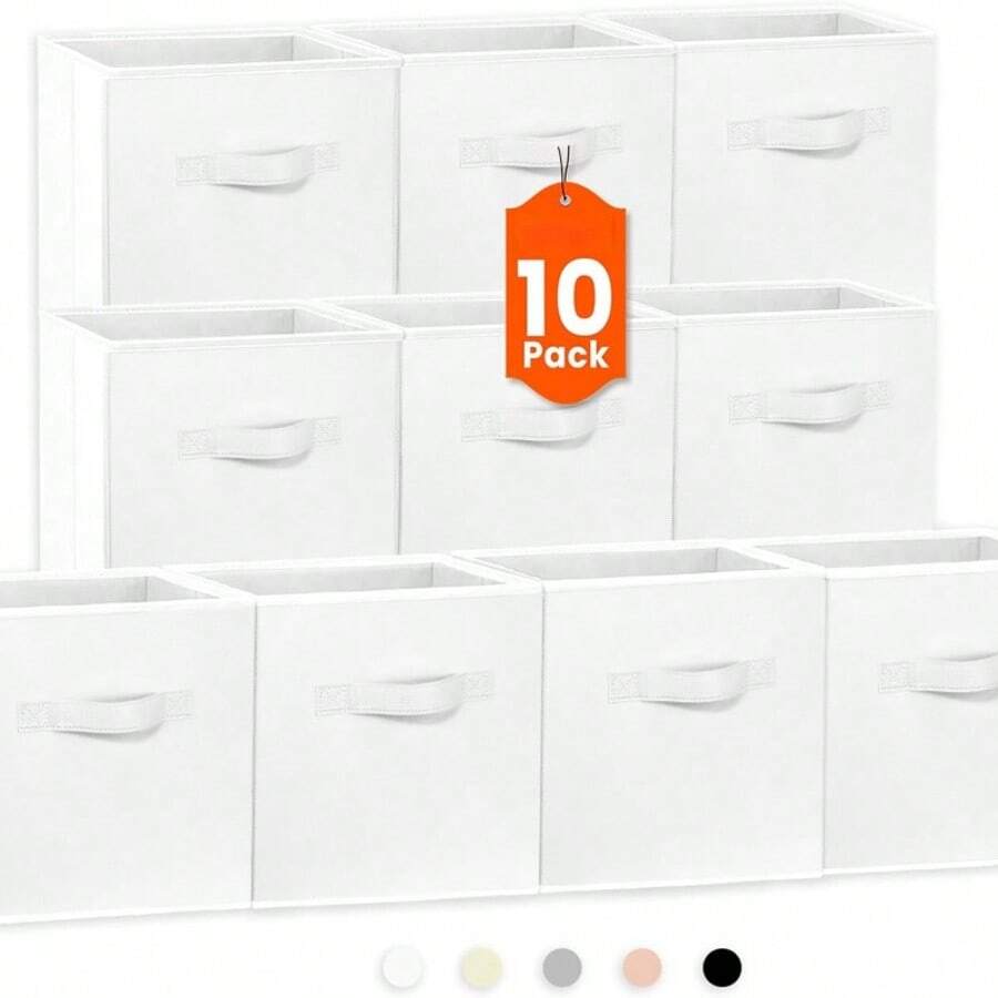 13"X13"X13" 10-Pack Foldable Storage Bins Collapsible Closet & Toy Organization Boxes Space Saving Fabric Cubes For Shelves White - White - View 1
