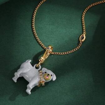 1pc Cute & Elegant Enamel 3D Gray Pug Dog Pendant Necklace, Fashionable & Versatile Keychain Charm Suitable For Women's Daily Wear